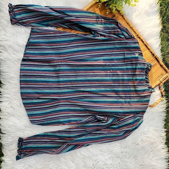 Vtg Ruffle Detail TRY 1 Striped Multicolored Secretary Style Shirt. Sz S Fit - Picture 7 of 12